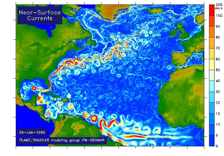 Currents of the Atlantic on near-surface