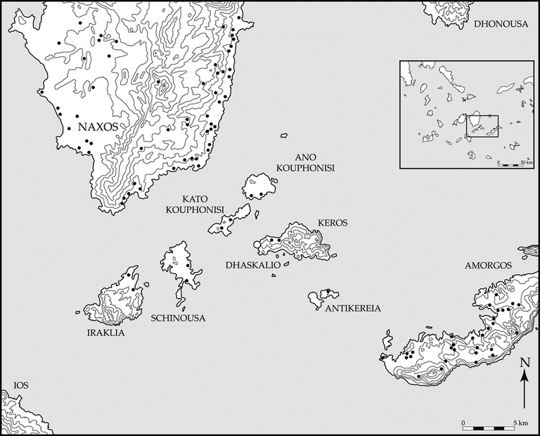 map of the small Cyclades SE Naxos