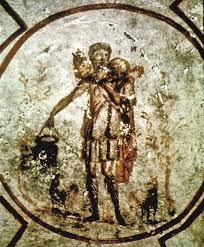 Jesus as the Good Shepherd in the catacomb of Callixtus (Rome)
