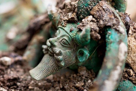 Acheloos greek river god on cauldron in tomb of Celtic prince in Lavau